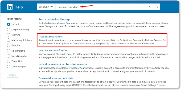 Gửi yêu cầu hỗ trợ đến LinkedIn